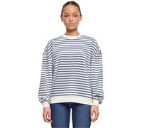 Sweater URBAN CLASSICS "Urban Classics Damen Ladies Oversized Striped Crewneck", Damen, Gr. M, sandweiß, vintageblau, 65% Baumwolle, 35% Polyester, Rundhals, Sweatshirts Sweater (47604809-M) sandweiß,