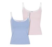 Urban Classics Damen-Top Contrast Basic 2er-Pack – Puderblau/Weiß + Blushedrose/Weiß L