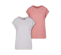 Urban Classics Damen T-Shirt Ladies Extended Shoulder Tee 2-Pack, 2-er Pack T-Shirt für Frauen, erhältlich, Lemonadepink+White, 3XL