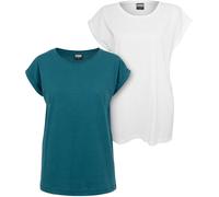 Urban Classics Damen T-Shirt Ladies Extended Shoulder Tee 2-Pack Teal+White-XL