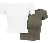 Urban Classics Ladies Off Shoulder Rib Tee 2-Pack in Gr. XL in Weiß