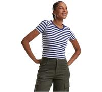 Urban Classics Damen T-Shirt – Ladies Short Striped Tee – Cropped, gestreift – Weiß/Dunkelblau M