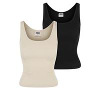 Urban Classics Damen Top Ladies Organic Basic Rib Top 2-Pack, 2er Pack Tank Top für Frauen, Regular Fit, whitesand+black, XL