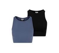 Urban Classics Damen Top Cropped Rib Top 2-Pack, 2er Pack Top für Frauen, kurz geschnitten, Slim Fit, vintageblue+black, XXL