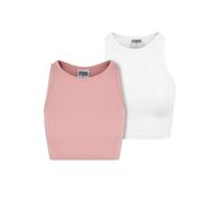 Urban Classics Damen Top Cropped Rib Top 2-Pack, 2er Pack Top für Frauen, kurz geschnitten, Slim Fit, lemonadepink+white, XXL