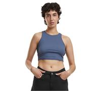 Muskelshirt URBAN CLASSICS "Urban Classics Damen Ladies Cropped Rib Top", Herren, Gr. 5XL, blau (vintageblau), 97% Baumwolle, 3% Elasthan, unifarben, casual, slim fit, Rundhals, ohne Ärmel, Shirts (70
