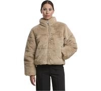 Winterjacke URBAN CLASSICS "Urban Classics Ladies Short Faux Fur Puffer Jacket", Damen, Gr. M, wetsand, 100% Polyester, unifarben, oversize, hoch geschlossener Ausschnitt, Jacken Winterjacke (31116509