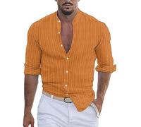 Urban Classics Freizeithemden für Herren, Leinenhemden, gestreiftes Hemd, Oberteil, Großvater-Kragen, leicht, atmungsaktiv, Hemden, Button-Down-Shirt, formelle Hemden, schmale Passform, lässige