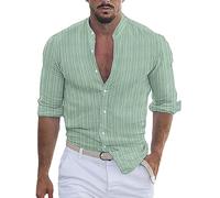 Urban Classics Freizeithemden für Herren, Leinenhemden, gestreiftes Hemd, Oberteil, Großvater-Kragen, leicht, atmungsaktiv, Hemden, Button-Down-Shirt, formelle Hemden, schmale Passform, lässige