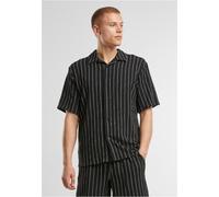 Urban Classics Men's TB7342-Striped Crinkle Resort Shirt, Black/Offwhite, Medium