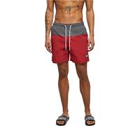 Urban Classics Herren Block Swim Shorts - Badeshorts mit Kordelzug & Taschen, schnelltrocknend, ideal für Strand, Pool & Urlaub,Brickred/Darkshadow,L