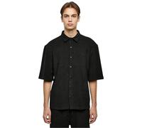 Langarm-Poloshirt URBAN CLASSICS "Urban Classics Herren Boxy Towel Shirt", Herren, Gr. M, schwarz, 100% Baumwolle, unifarben, oversize, amerikanischer Ausschnitt, Shirts (85557019-M) schwarz