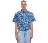 Urban Classics Kurzarmhemd Laser Camo Printed Boxy – Camo‑Muster, Oversized Fit, 5XL Blau