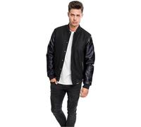 Urban Classics Herren Jacke Oldschool College Jacket, stylische Männer Collegejacke mit Kunstlederärmeln, Blk/blk, XXL