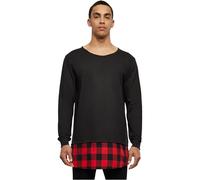 Urban Classics Herren Long Flanell Bottom Open Edge Crewneck Sweatshirt, Mehrfarbig (blk/red 702), Small