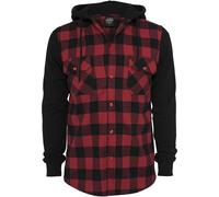 Urban Classics Herren Regular Fit Freizeit Hemd Hooded Checked Flanell Sweat Sleeve Shirt, Gr. Small, Mehrfarbig (blk/red/bl 283)