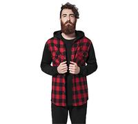 Urban Classics Hooded Checked Flanell Sweat Sleeve Shirt in Gr. XL in Rot