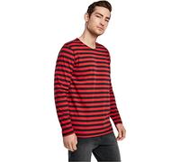 Urban Classics Langarm-Shirt Regular Stripe LS – gestreift, Baumwolle – Firered/Black, Gr. M