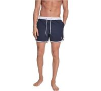 Urban Classics Herren Retro Swimshorts - Schnelltrocknende Badeshorts aus Polyester mit Kordelzug, elastischem Bund & Retro Design, ideal für Strand, Pool & Urlaub,Navy/White,XXL