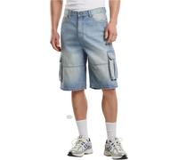 Urban Classics Herren-Shorts Relaxed Denim Cargo New Light Blue Dirty Washed 100% Baumwolle W36