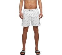 Urban Classics Badeshorts Pattern – schnelltrocknend, Innenslip & Taschen, Script-Logo – Weiß 4XL