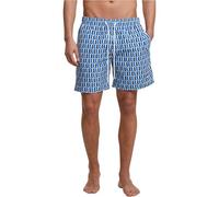 Badeshorts URBAN CLASSICS "Urban Classics Herren Pattern Swim Shorts", Herren, Gr. XXL, US-Größen, blau retro pattern, 100% Polyester, Badehosen Badeshorts (10366150-XXL) blau retro pattern