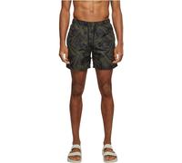 Urban Classics Herren Badehose Pattern Swim Shorts – Palm/Olive, schnelltrocknend, Größe S