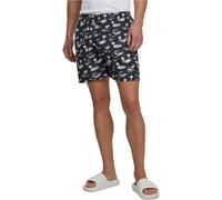 Badeshorts URBAN CLASSICS "Urban Classics Herren Pattern Swim Shorts", Herren, Gr. 3XL, US-Größen, schwarz, weiß, 100% Polyester, Badehosen Badeshorts (92414349-XXXL) schwarz, weiß