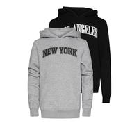 Urban Classics Kinder Hoody 2 Pack Langarm Los Angeles & New York UCK7908A Black+Heathergrey-146/152