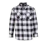 Langarm-Poloshirt URBAN CLASSICS "Urban Classics Herren Boys Checked Flanell Shirt", Mädchen, Gr. 158/164, schwarz, weiß, 100% Baumwolle, kariert, normal, amerikanischer Ausschnitt, Shirts (83440534-1