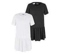 Urban Classics Mädchen Kleid Girls Valance Tee Dress 2-Pack, 2er Pack Sommer Volantkleid für Mädchen, Kurzarm, white+black, 134/140