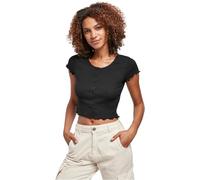 Urban Classics Ladies Cropped Button Up Rib Tee in Gr. XS in Schwarz