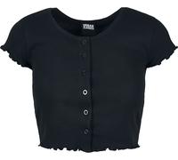 Kurzarmshirt URBAN CLASSICS "Urban Classics Damen Ladies Cropped Button Up Rib Tee", Damen, Gr. M, schwarz, 97% Baumwolle, 3% Elasthan, unifarben, slim fit, eckiger Ausschnitt, Shirts (50325638-M) sch