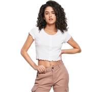 Urban Classics Ladies Cropped Button Up Rib Tee in Gr. XL in Weiß