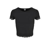 Urban Classics Ladies Cropped Lace Hem Tee in Gr. 4XL in Schwarz