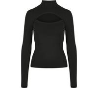 Urban Classics Damen Cut-Out Turtleneck, Langarm-Shirt mit Raffiniertem Brust-Ausschnitt, Slim Fit, Black, S