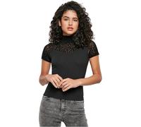 Urban Classics Damen T-Shirt TB3752 Flock-Spitze Stehkragen Kurzarm Schwarz L