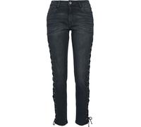 Urban Classics Damen Skinny Skinny Jeans Ladies Denim Lace Up Pants TB2003, Gr. 34 (Herstellergröße: 26), Schwarz (Black Washed 00709)