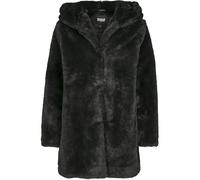 Urban Classics Ladies Hooded Teddy Coat aus Fake Kaninchenfell, Damen Mantel mit Kapuze und Seitentaschen, black, 3XL
