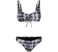 Urban Classics TB4384 Ladies Lace Up Tie Dye Bikini, Größe:S, Farbe:BLACK/WHITE