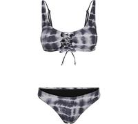 Urban Classics TB4384 Ladies Lace Up Tie Dye Bikini, Größe:M, Farbe:BLACK/WHITE