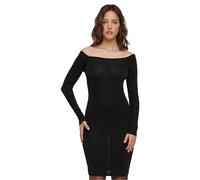 Urban Classics Ladies Off Shoulder Longsleeve Glitter Dress in Gr. XS in Schwarz