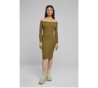 Urban Classics Ladies Off Shoulder Longsleeve Rib Dress Mittellanges Kleid oliv in XL