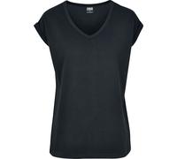 Urban Classics Damen-T-Shirt Ladies Round V-Neck Extended Shoulder Tee – Schwarz M