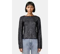 Longsleeve URBAN CLASSICS "Urban Classics Ladies Sequins Longsleeve", Damen, Gr. XS, schwarz, 100% Kunststoff, unifarben, klassisch, loose fit, Rundhals, Langarm, Shirts (71854138-XS) schwarz