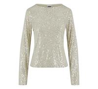 Longsleeve URBAN CLASSICS "Urban Classics Ladies Sequins Longsleeve", Damen, Gr. M, sandweiß, 100% Kunststoff, unifarben, loose fit, Rundhals, Shirts Longsleeve (84105905-M)