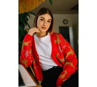 Urban Classics Damen Cardigan Ladies Short Oversized Christmas Cardigan Red/Gold-XS