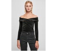 Urban Classics Damen Ladies Velvet Rib Crossed Off Shoulder Longsleeve Black-L