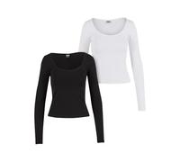 Longsleeve URBAN CLASSICS "Urban Classics Ladies Wide Neck Longsleeve 2-Pack", Damen, Gr. 5XL, schwarz, weiß, 100% Baumwolle, unifarben, slim fit, Balconnet, Shirts (95975911-5XL) schwarz, weiß