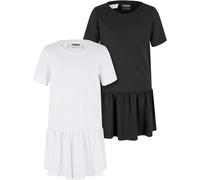 Urban Classics Mädchen Kleid Girls Valance Tee Dress 2-Pack, 2er Pack Sommer Volantkleid für Mädchen, Kurzarm, white+black, 146/152